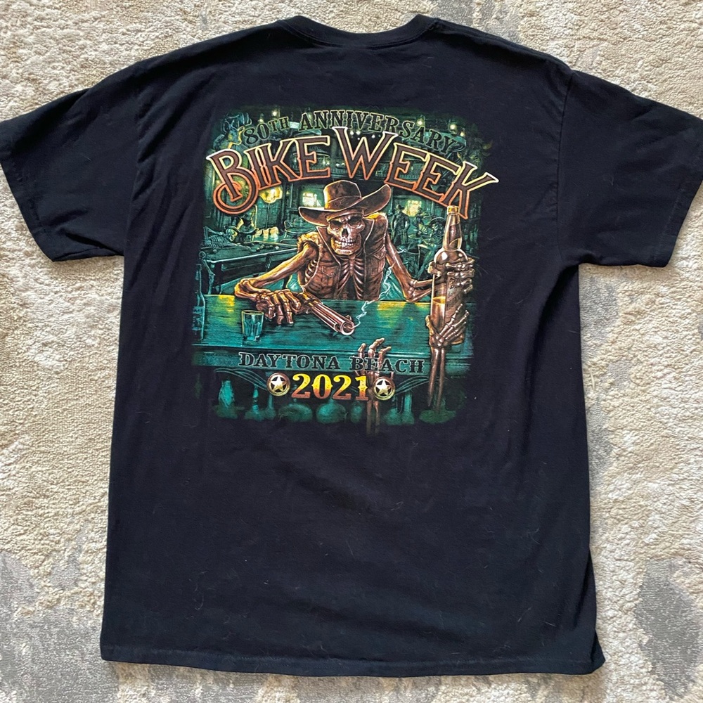 2021 Daytona Bike Week t-shirt 80th Anniversary Skeleton Biker Cowboy Size Large